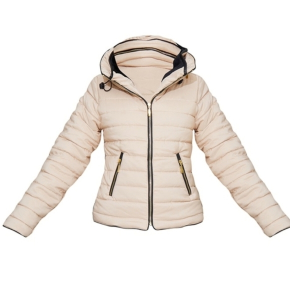 PrettyLittleThing Mara Stone Puffer Jacket Womens Size Medium - Picture 1 of 12